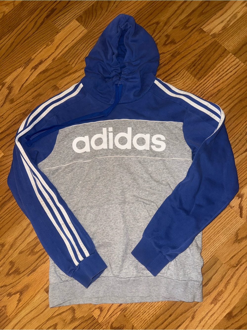 adidas Blue and Gray Pullover Hoodie with White Stripes
